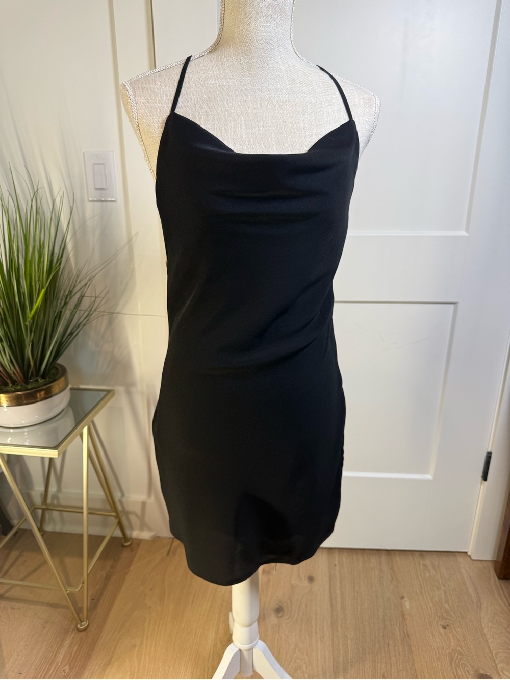 Womens WYLDR Black Cowl Neck Mini Dress Size Small Strappy Open Back small